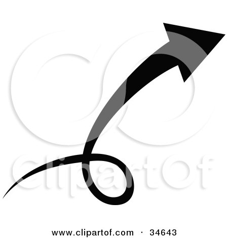 Clipart Illustration of a Black Arrow Circling And Pointing To The Right by OnFocusMedia