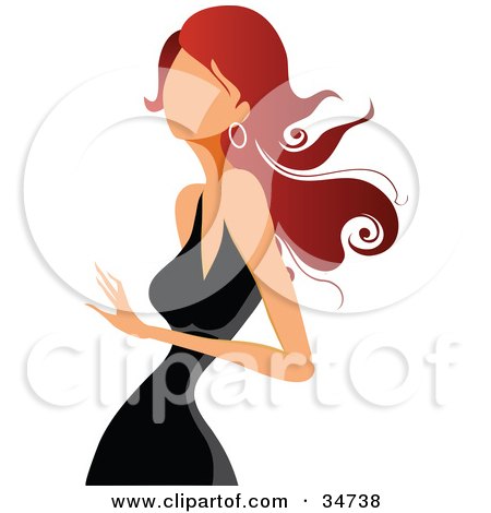 Clipart Illustration of a Faceless Caucasian Woman With Long Red Hair, Wearing A Little Black Dress by OnFocusMedia