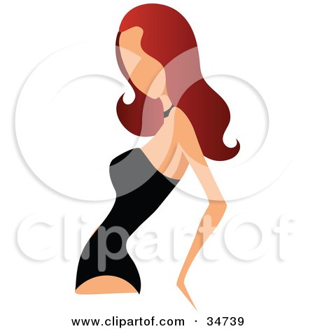 Clipart Illustration of a Faceless Caucasian Woman With Long Red Hair In A Black Bodice by OnFocusMedia