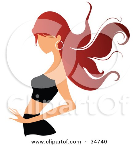 Clipart Illustration of a Faceless Caucasian Woman With Long Red Hair, Wearing A Crop Top And Mini Skirt by OnFocusMedia
