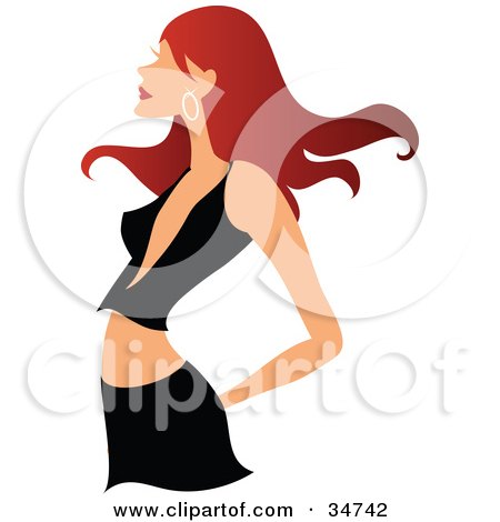 Clipart Illustration of a Faceless Caucasian Woman With Long Red Hair, Wearing A Low Cut Top And Mini Skirt by OnFocusMedia