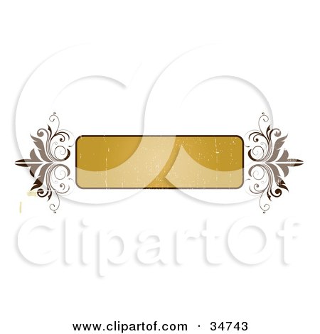 Clipart Illustration of a Scratched Orange Text Box Bordered In Brown With Two Vine Flourishes, On A White Background With A Few Beige Marks by OnFocusMedia