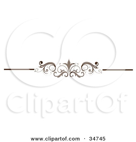 Clipart Illustration of an Elegant Brown Divider, Header Or Lower Back Tattoo Design Of A Flourish With Scrolling Vines And Two Straight Lines by OnFocusMedia