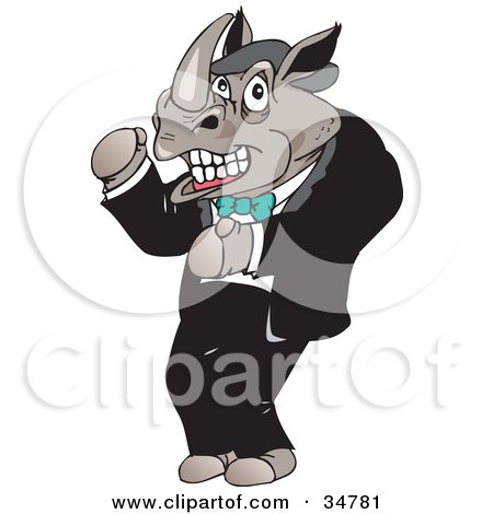 Clipart Illustration of a Male Rhino In A Hat And Tuxedo, Dancing At A Club by Dennis Holmes Designs