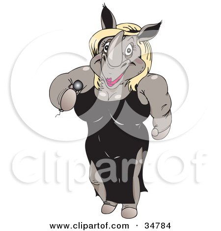 Clipart Illustration of a Blond Female Rhinoceros In A Black Dress, Holding A Microphone by Dennis Holmes Designs