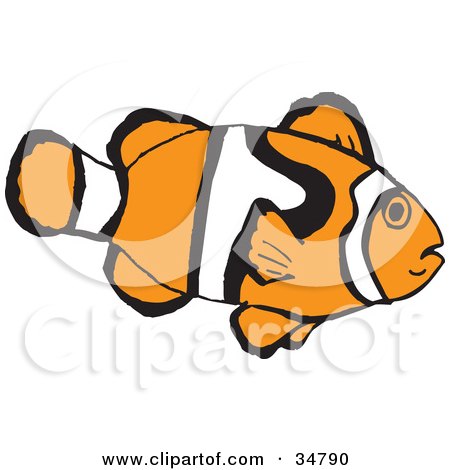 Clipart Illustration of a White And Orange Patterned Clownfish In Profile by Dennis Holmes Designs