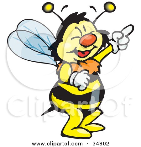 Clipart Illustration of a Bumble Bee Character Laughing And Pointing Upwards by Dennis Holmes Designs