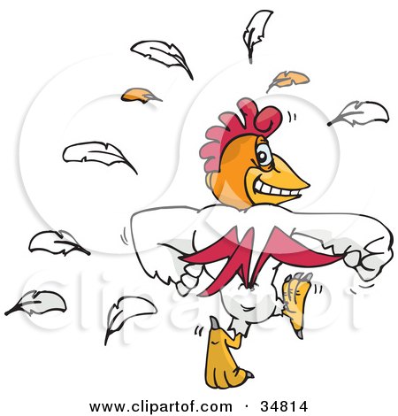 Clipart Illustration of a Strong White Cock Walking Away And Flaunting His Muscles by Dennis Holmes Designs
