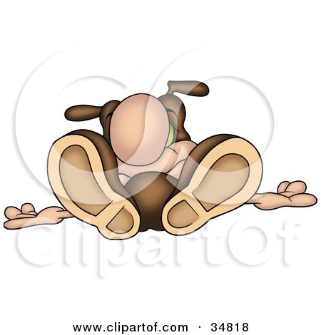 Clipart Illustration of a Tired Brown Ant Character Laying Down On His Back With His Feet Facing The Viewer by dero