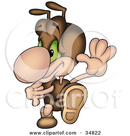 Clipart Illustration of a Cute Brown Ant Character Swinging His Arms While Dancing Or Running by dero