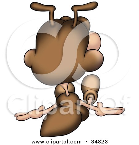Clipart Illustration of a Cute Brown Ant Character Facing Away And Sitting On The Ground by dero