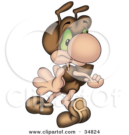 Clipart Illustration of a Scared Brown Ant Character by dero