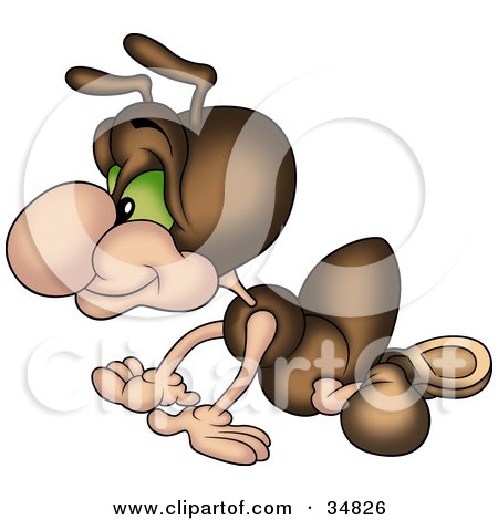 Clipart Illustration of a Cute Little Brown Ant Character Crawling On The Ground by dero