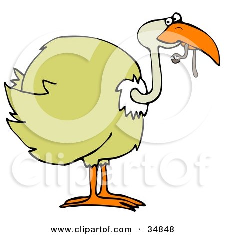 Clipart Illustration of a Yellow Bird Holding A Cute Worm In Its Beak by djart