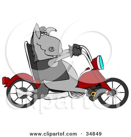 Clipart Illustration of a Cool Donkey Biker Riding A Red Motorcycle by djart
