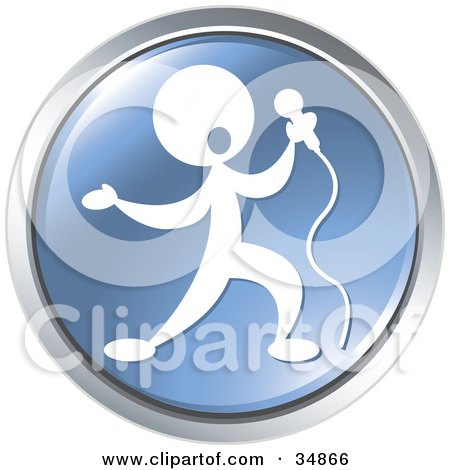 Clipart Illustration of a Singer Performing At A Concert On A Blue Website Button by Alexia Lougiaki
