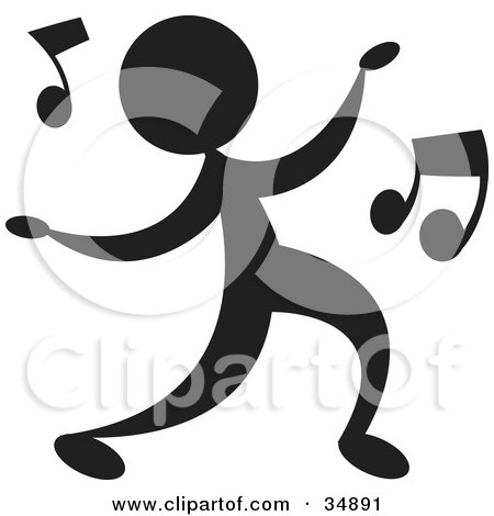 Clipart Illustration of a Silhouetted Person Dancing A Jig To Music by Alexia Lougiaki