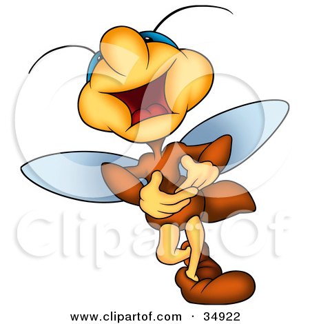 Clipart Illustration of a Happy Brown Beetle Holding His Gut And Laughing by dero