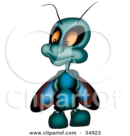 Clipart Illustration of a Blue Beetle Or Fly With His Hands Behind His Back, Looking Left by dero