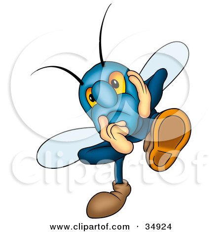 Clipart Illustration of a Depressed Blue Beetle Holding His Face by dero