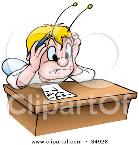 Clipart Illustration of a Blond Fly Bug Stressed School Bug Student Trying To Take A Quiz by dero