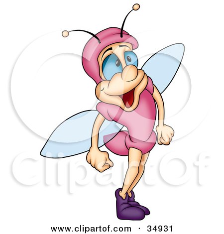 Clipart Illustration of a Green, Blue Eyed Winged Beetle Dressed In Pink by dero