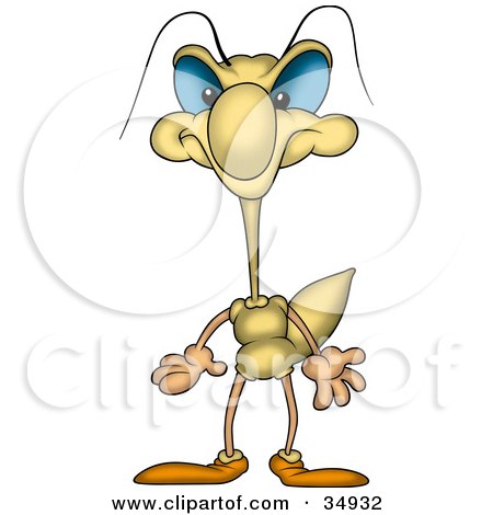 Clipart Illustration of a Beige Beetle With Big Blue Eyes, Facing Front by dero