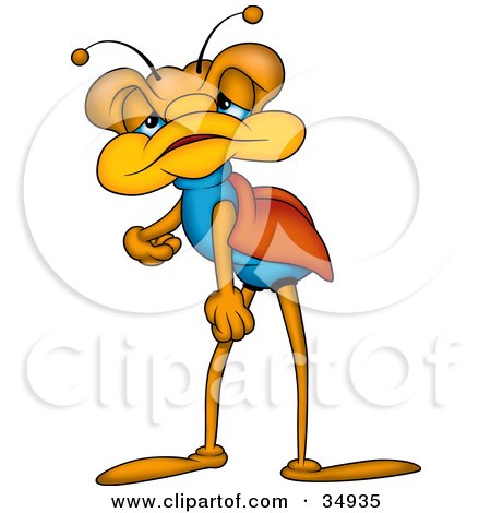 Clipart Illustration of a Lazy Orange And Blue Beetle Sulking by dero