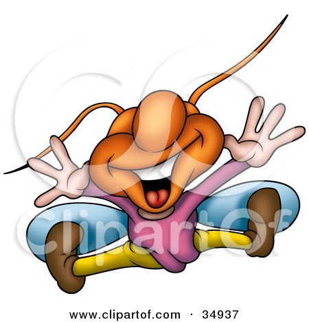 Clipart Illustration of an Excited Fly Leaping Into The Air by dero