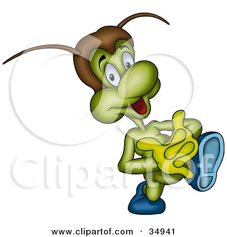 Clipart Illustration of a Green Beetle Walking Forward With His Hands Clasped by dero