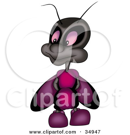 Clipart Illustration of a Pink Beetle Or Fly With Her Hands Behind Her Back, Looking Left by dero