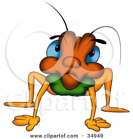 Clipart Illustration of a Confused Brown, Green And Orange Beetle With Blue Eyes by dero