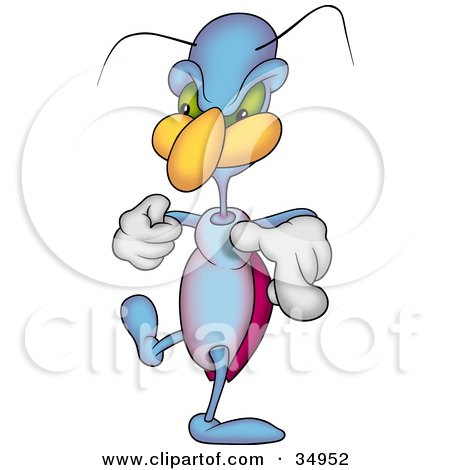 Clipart Illustration of a Blue And Pink Beetle Pointing At The Viewer by dero