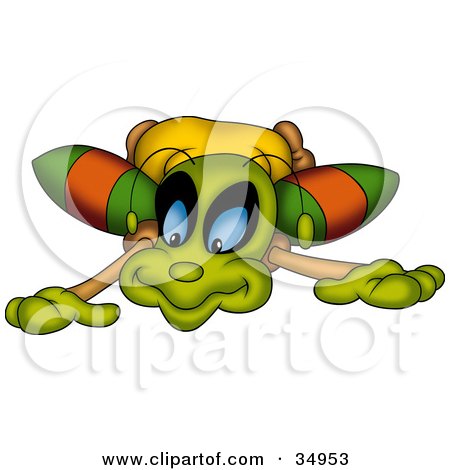 Clipart Illustration of a Curious Green Beetle Down On The Ground by dero