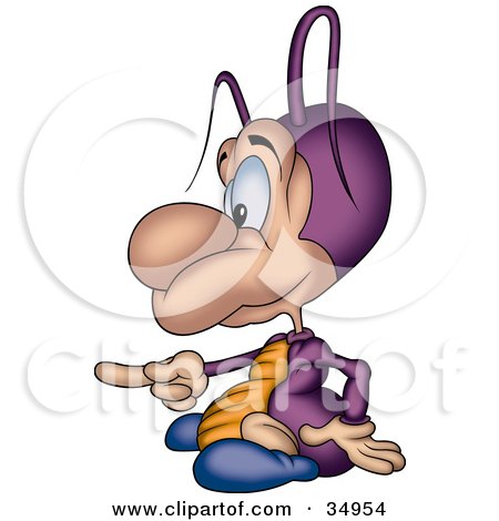 Clipart Illustration of a Chubby Purple, Orange And Blue Beetle Sitting On Its Rump And Pointing Left by dero
