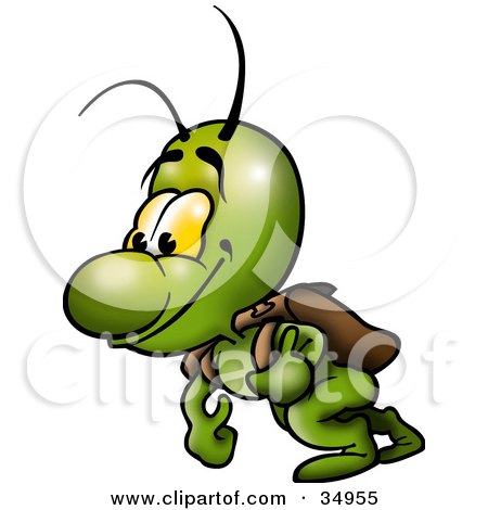 Clipart Illustration of a Happy Green Bug Carrying A Leather Backpack by dero
