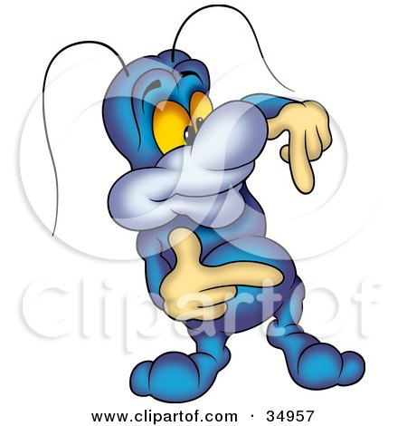 Clipart Illustration of a Blue Beetle Gesturing With His Hands by dero