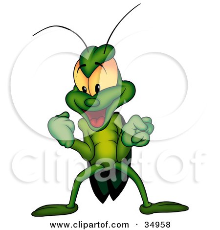 Clipart Illustration of a Victorious Green Beetle Clenching His Fists And Grinning by dero