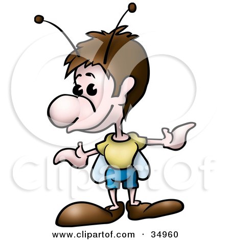 Clipart Illustration of a Brunette Male Fly Holding His Arms Out by dero