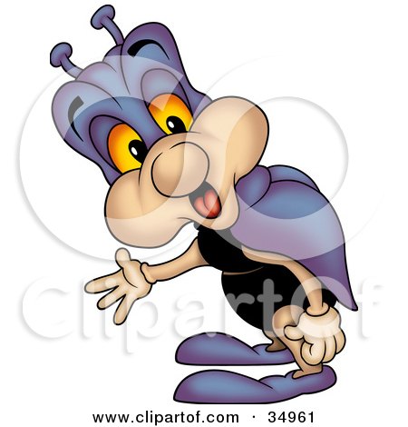 Clipart Illustration of a Confused Purple Beetle Gesturing by dero