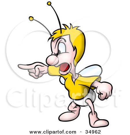 Clipart Illustration of a Blond Fly Bug Screaming And Pointing To The Left by dero