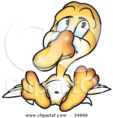 Clipart Illustration of a Depressed Yellow Duckling Sulking On His Back by dero