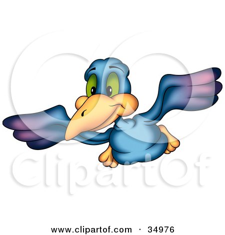 Clipart Illustration of a Flying Purple And Blue Bird With Green Eyes by dero