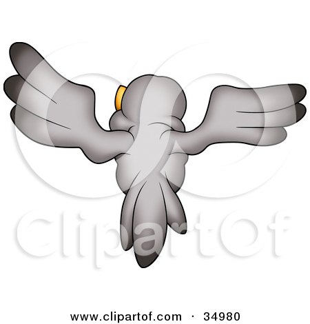 Clipart Illustration of a Gray Bird Flying Away by dero