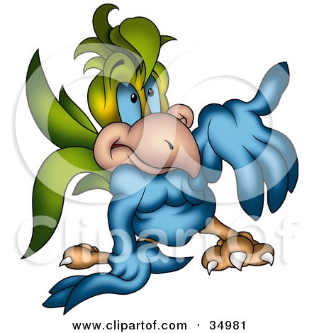 Clipart Illustration of a Blue And Green Parrot Holding Out His Wing To Accept Something by dero
