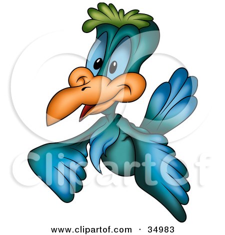 Clipart Illustration of a Blue Cuckoo Bird Flying by dero