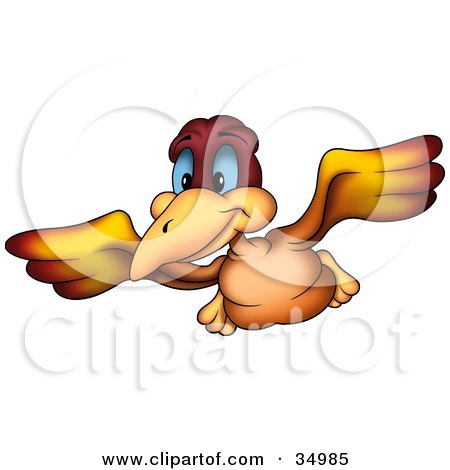 Clipart Illustration of a Flying Orange And Red Bird With Blue Eyes by dero