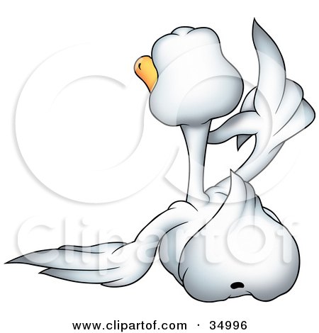 Clipart Illustration of a Rear View Of A White Goose Pointing Upwards by dero