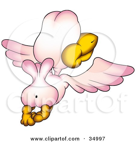 Clipart Illustration of a Pink Bird Flying Away by dero