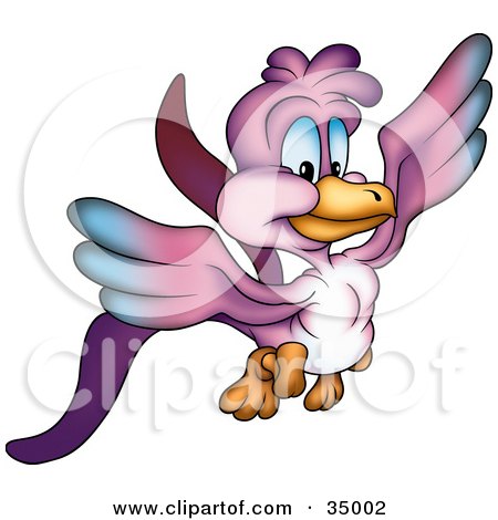 Clipart Illustration of a Flying Pink And Blue Bird With Blue Eyes by dero